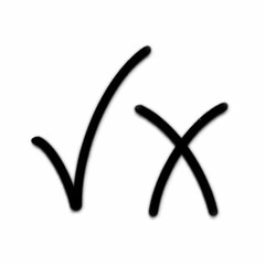 Right and wrong icons. hand drawn by brushpen sings. Isolated on white background. Vector illustration.