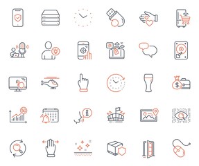 Business icons set. Included icon as Chat message, Volunteer and Helicopter web elements. 5g statistics, Search, Seo phone icons. Beer glass, Multitasking gesture, Arena web signs. Hdd. Vector