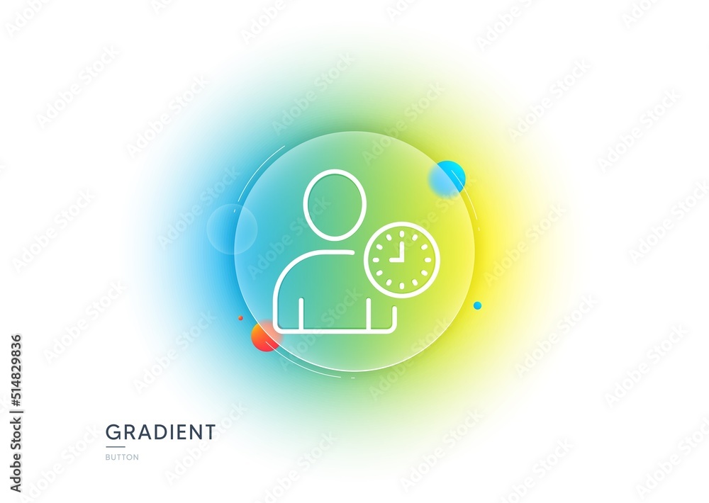 Poster user with clock line icon. gradient blur button with glassmorphism. profile avatar with time sign. p