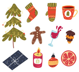 Christmas hand drawn isolated design graphic set