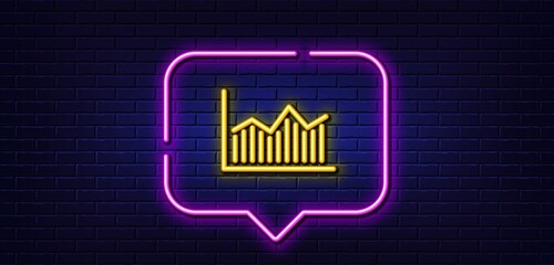 Neon light speech bubble. Financial chart line icon. Economic graph sign. Stock exchange symbol. Business investment. Neon light background. Money diagram glow line. Brick wall banner. Vector