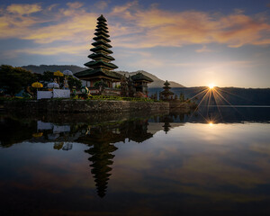 sunrise at traditional balinese temple