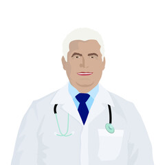 Senior doctor with stethoscope on white background. Vector illustration