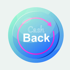 Circle with word CASHBACK and arrow on light background, illustration