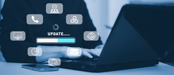 Hand touch bar of Update Software Computer Program Upgrade Business Technology Internet, Update on...