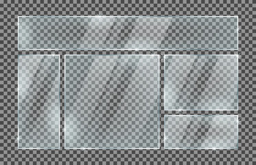 Set of glass plates isolated on a transparent background