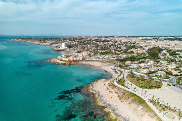 Playa Flamenca seaside, aerial shot. Spain