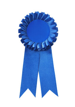 One blue award ribbon isolated on white