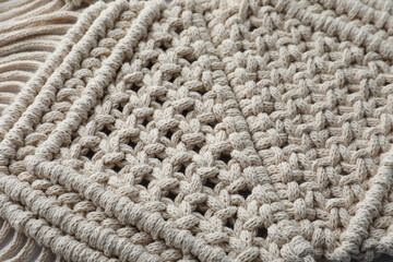 Texture of beautiful macrame as background, closeup. Decorative element