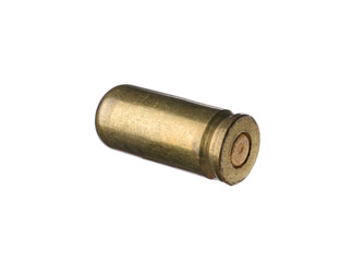 Cartridge case isolated on white. Firearm ammunition