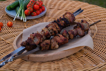 Shish kebab with vegetables.