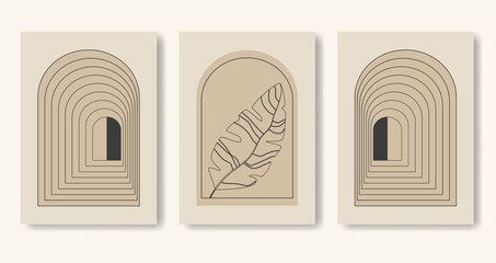 Obraz premium Set of minimalistic geometric illustrations. Modern style wall decor.