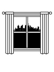 Hochhäuser Großstadt Fenster Vorhang 