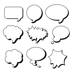 Vector illustration of hand drawn set of speech bubbles isolated on gray background.
