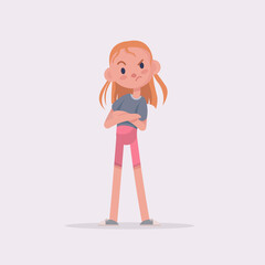 Sad young girl flat vector illustration. Bad mood, melancholy, sorrow, negative emotions concept.