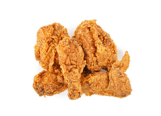 Fried chicken isolated on white background. Top view