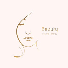Vector woman face in golden profile logo template or abstract concept for beauty salons. Cosmetics, medical center, fashion and beauty industry. Abstract logo. vector file