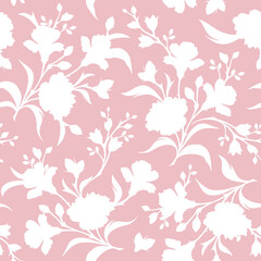 Seamless pink and white floral pattern with flowers. Vector illustration