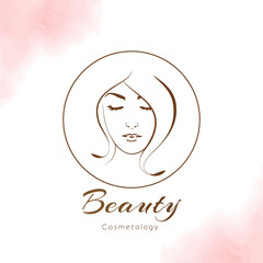 Vector woman in gold profile round logo template or abstract concept for beauty salons. Cosmetics, medical center, fashion and beauty industry. Abstract logo. vector file