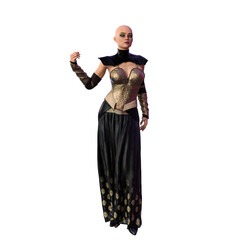 Dark Queen Warrior Woman with Metal Crown, 3D Illustration, 3D Rendering