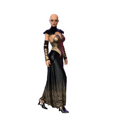 Dark Queen Warrior Woman with Metal Crown, 3D Illustration, 3D Rendering