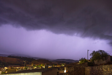 Impressive night storm in Barajas de Melo, Spain