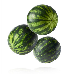 Fresh raw watermelon falling in the air isolated