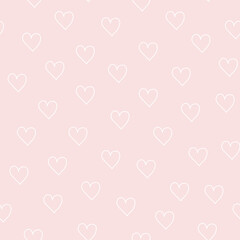 Vector seamless pattern white contour hearts on pink background.