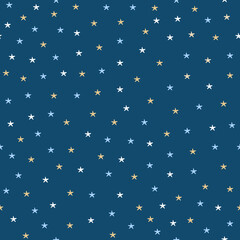 Seamless vector pattern with multicolored stars isolated on blue background. Night sky.