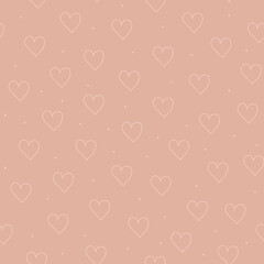 Vector seamless pattern. Contour hearts on pink background. Cute baby wallpapers.
