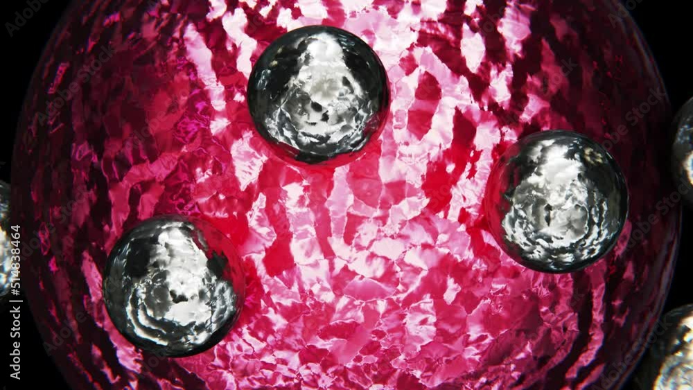 Poster realistic satisfying looping 3d animation of the fancy 3d texture red glass sphere with orbital roll