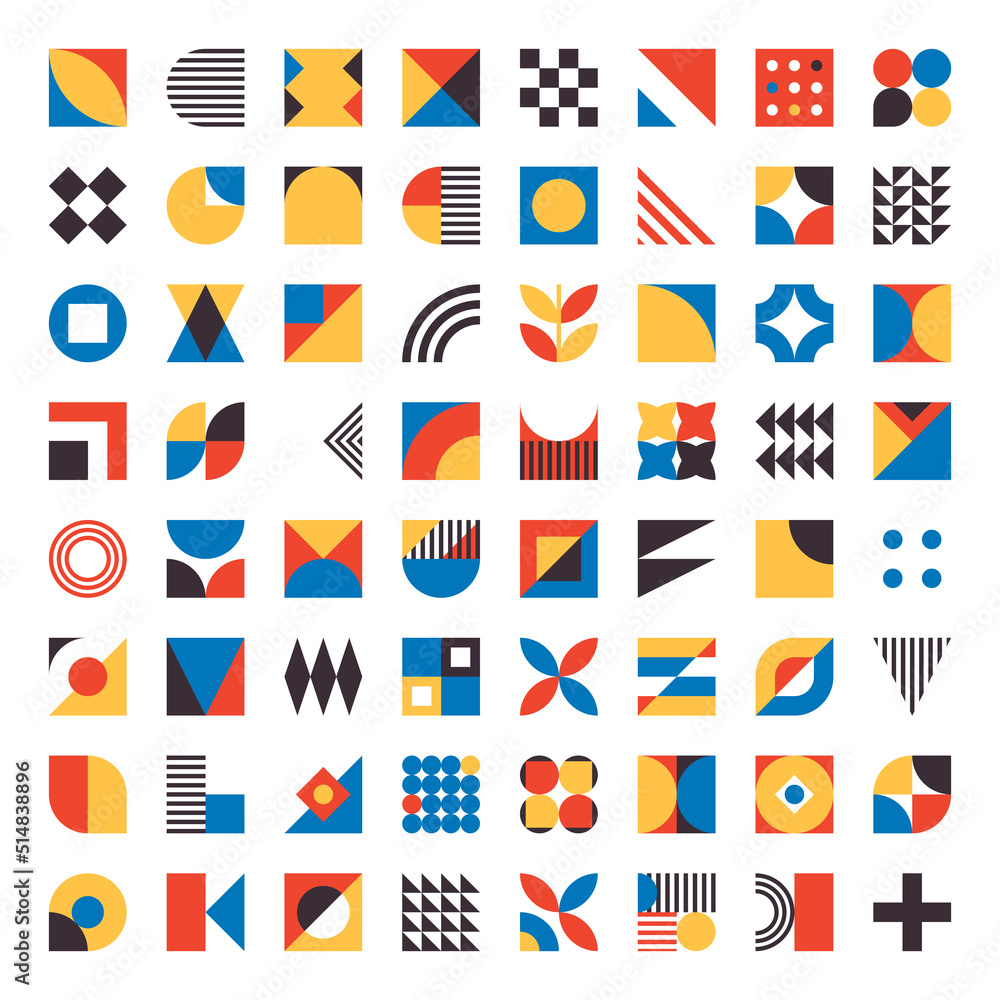 Poster simple geometric bauhaus inspired elements. minimal modern abstract shapes. abstract retro tiles wit