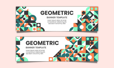 Geometric flat mosaic horizontal banners template design editable