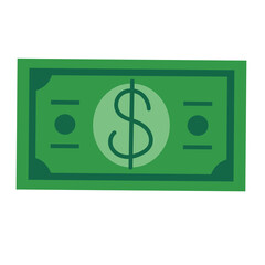 One green paper dollar isolated on white background design element. Vector graphic design illustration