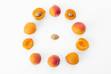 Apricot isolate. Apricots on white. Apricot slice. Set of apricots