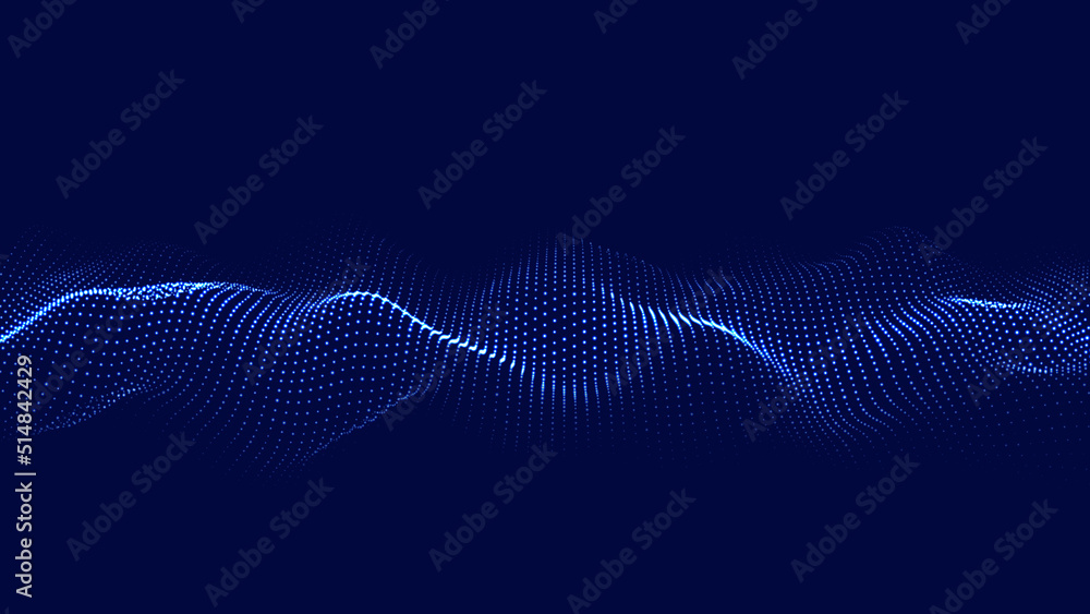 Aufkleber a moving digital 3d wave. futuristic dark background with dynamic blue particles. the concept of big