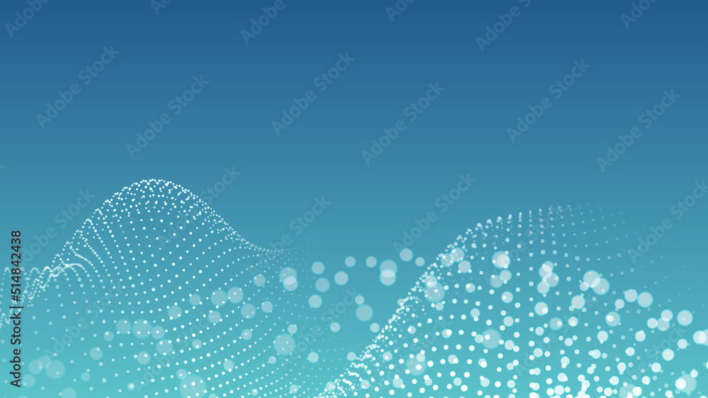 Poster a wave of particles. abstract blue background with dynamic wave. the concept of technological backgr