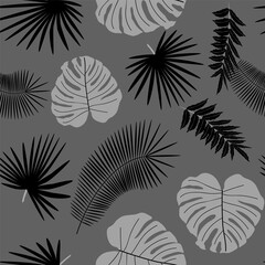 Abstract monochrome background from leaves. Beautiful seamless paper art illustration with tropical palm leaves background. Leaf pattern. Natural flower pattern.