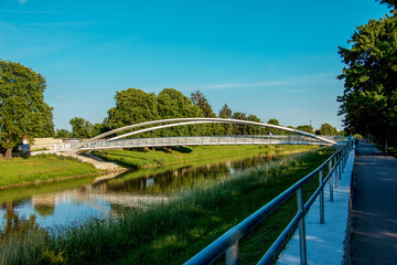 Bridge on river Nitra. Modern architecture.