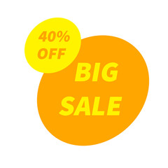 Sale round icon with 40 percent discount banner button isolated on white background.