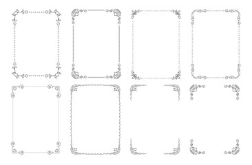 Frame decorative set. Vintage ornamental monogram. Bordure for invitations. Frames line break art design. Vector illustration. Text frames for certificate, menu, book, wedding card design