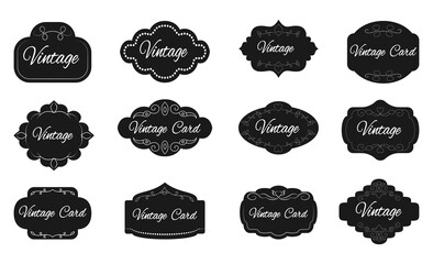 Label set, flat style. Contour frame for text, sale info, certificate, blank. Empty sticker template for pack. Outline retro border design. Decorative vintages frames for labels and invitation cards