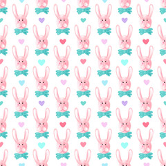 seamless pattern with cute rabbit faces and hearts. rabbit seamless background 