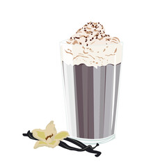 Glass of tasty cold vanilla coffee on white background