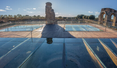 Glass protective floor of Caparra baths, Extremadura, Spain