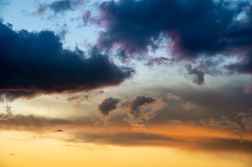 Clouds in the sky in the colors of the flag of Ukraine