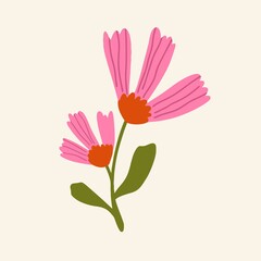 Hand drawn flower. Flat, design, cartoon, vector illustration.