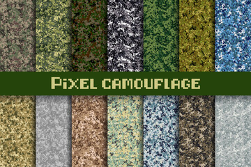 Pixel camouflage for a soldier army uniform. Modern camo fabric design. Digital military vector background. © SolaruS