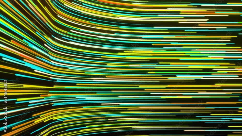 Poster lines move in futuristic flow with bend. motion. colorful stream of lines in cyberspace. turn flow w