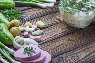 Okroshka is a cold summer soup with radish, cucumber and dill.